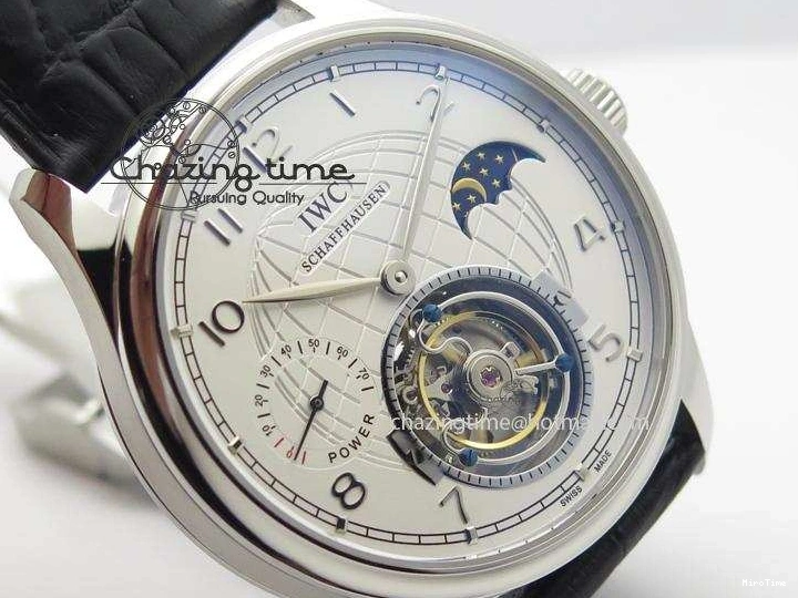 MIROTIME 0225 UrbanStyle Portuguese Tourbillon Power Reserve Moonphase SS White Dial On Black Leather Strap 7318